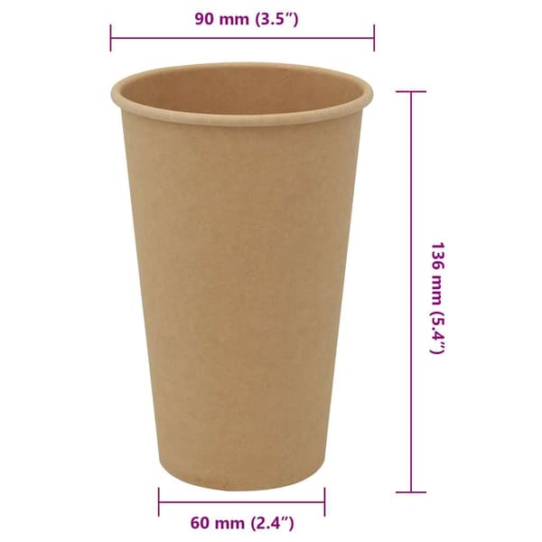 vidaXL Pappmuggar, 1000 st, 400 ml, bruna