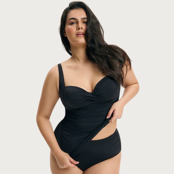Esotiq BASE Vatteret Tankini Bikinitop til Større Bryst | Sort 70E