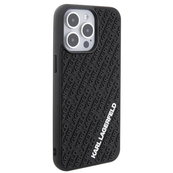 Karl Lagerfeld 3D gummicover med flere logoer til iPhone 15 Pro Max, sort