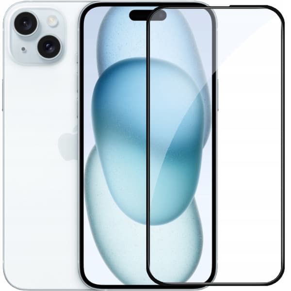 2x Härdat glas för Apple iPhone 15 Plus med helskärmstäckning, 5D-glas