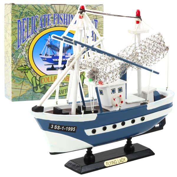 Samlermodelskib Fiskerbåd Flyvende Dame Blå 24x23cm