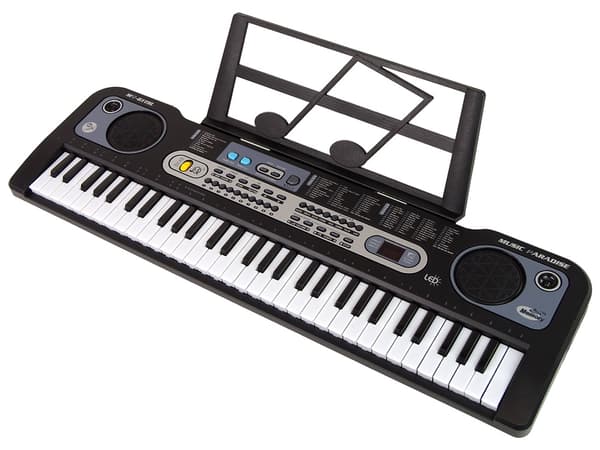 Keyboard med mikrofon, musikinstrument, sort