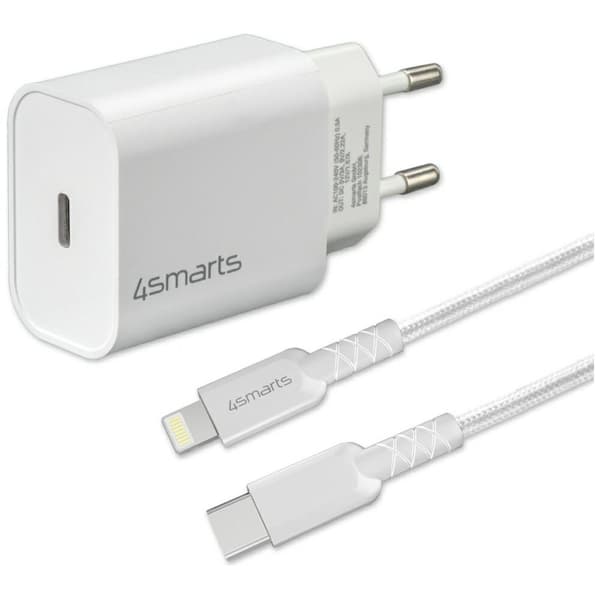 4smarts VoltPlug 20W PD USB-C Vægoplader med USB-C til Lightning Kabel Hvid