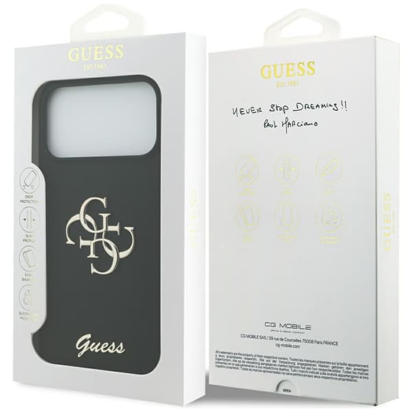 Guess Silikone Big 4G Script cover til iPhone 17 Pro Max, sort