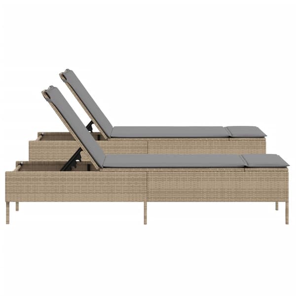 vidaXL Solstolar med kuddar, set om 2, beige, polyrotting