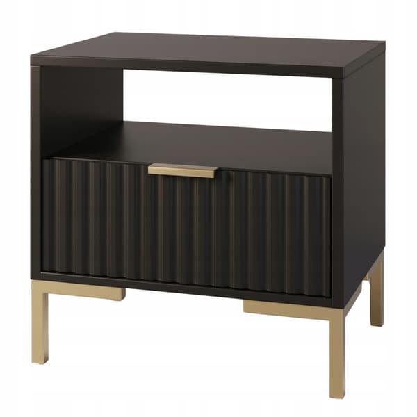 Sort sengebord med rillet front, guld glamour sengebord