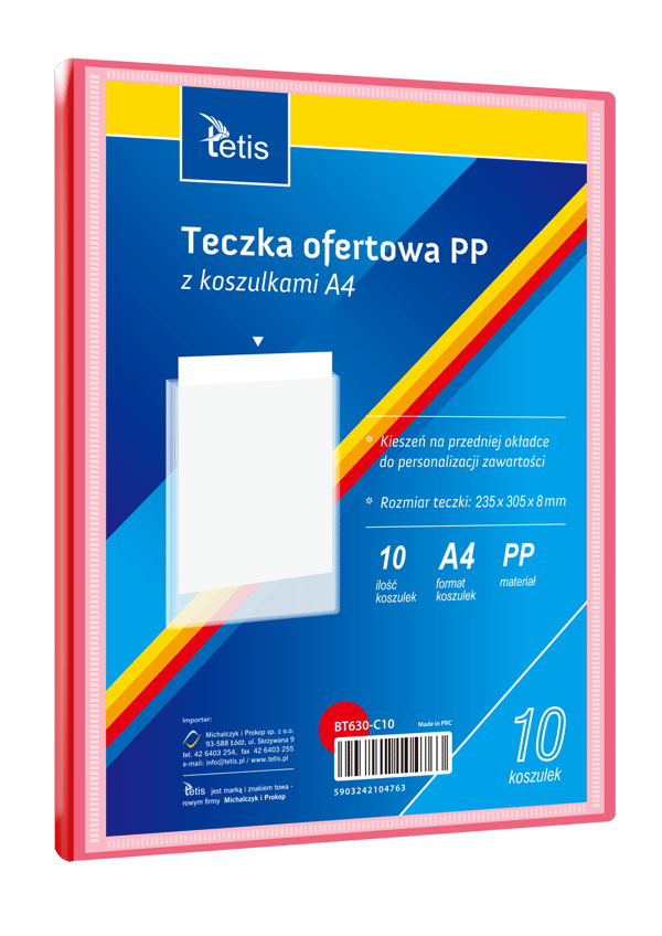 PP-esittelykansio, 10 taskua, A4, punainen