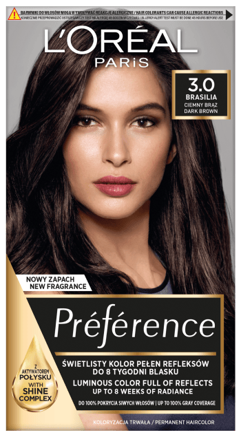 Loreal Preference hårfarve - 3.0 Brasilia mørkebrun (2x60ml, 54ml)