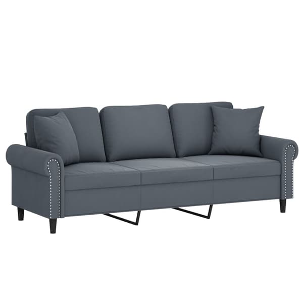 vidaXL 3-sitssoffa med kuddar, mörkgrå, 180 cm, sammet