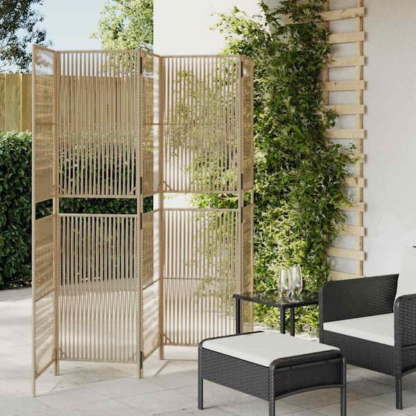 vidaXL 5-panels rumdeler, beige, polyrattan