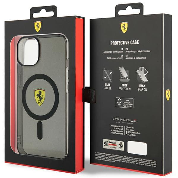 Ferrari Gennemsigtigt Magsafe-cover til iPhone 14, Sort
