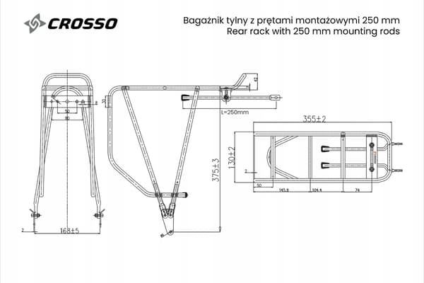Crosso Bagstativ Sort - 250mm
