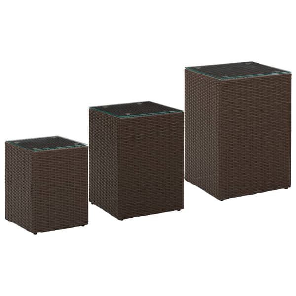 vidaXL sideborde, sæt med 3, glasplader, brun, polyrattan