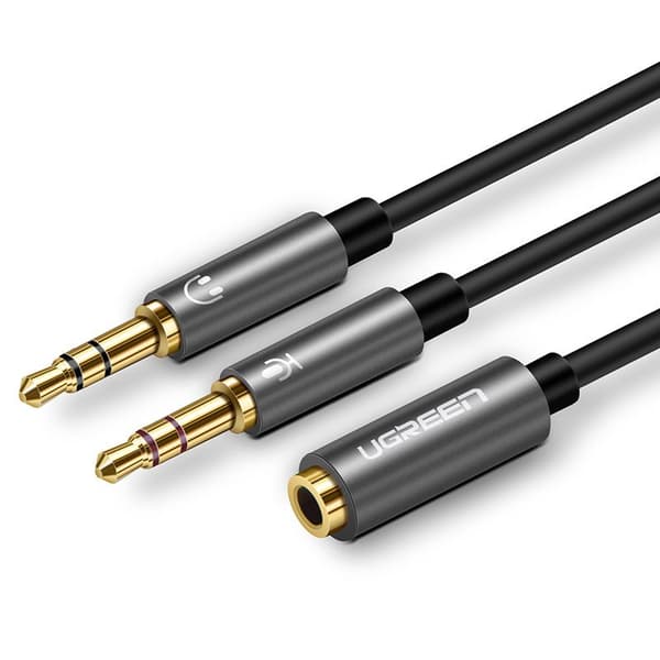 AUX-splitteradapter 3,5 mm mini-jack til mikrofon og hovedtelefoner, sort