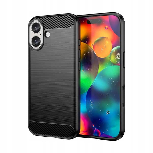 Etui til iPhone 17 CARBON CASE COVER SORT CASE + GLAS