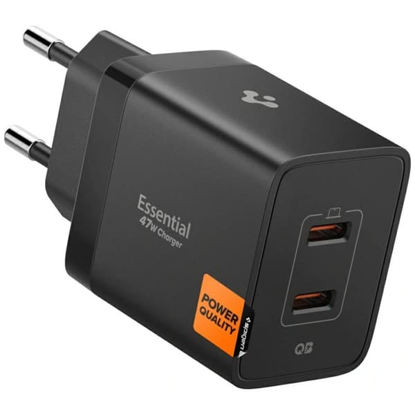 Spigen Essential EE472EU 47W 2xUSB-C musta seinälaturi