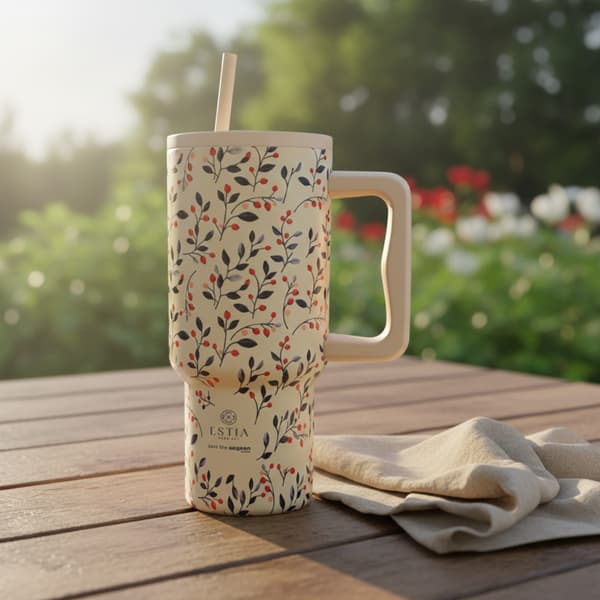 Termosmuki pillillä 900 ml Bloom Beige