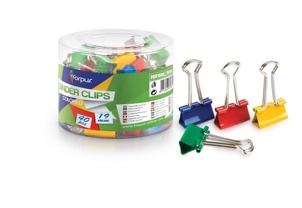 Kontorklemmer 19 mm farvede 40 stk.