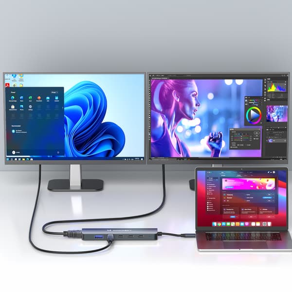 6-i-1-hubb USB-A USB-C DisplayPort HDMI-splitter - Grå