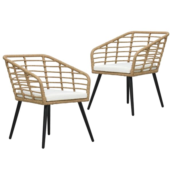 vidaXL havestole med hynder, sæt med 2, polyrattan, egetræsfarve
