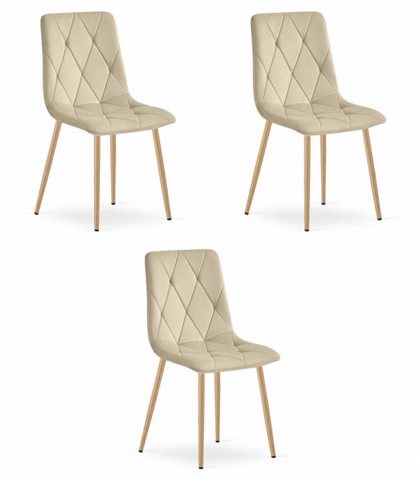 LIBRA stol - ljusbeige sammet / träfärgade ben x 3