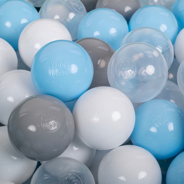 KiddyMoon plastikbolde 7 cm grå-hvid-transparent-babyblå 100 legetøjsbolde sæt
