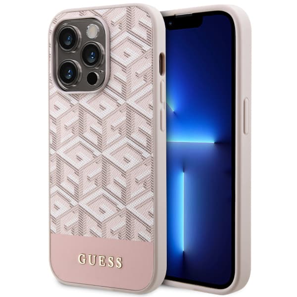 Guess GCube Stripes MagSafe-etui til iPhone 14 Pro, lyserød