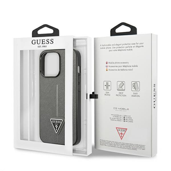 Guess Saffiano Triangle Logo-cover til iPhone 13 Pro / 13, sølv