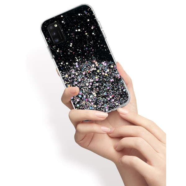 Samsung Galaxy A41 cover, glitrende, sort