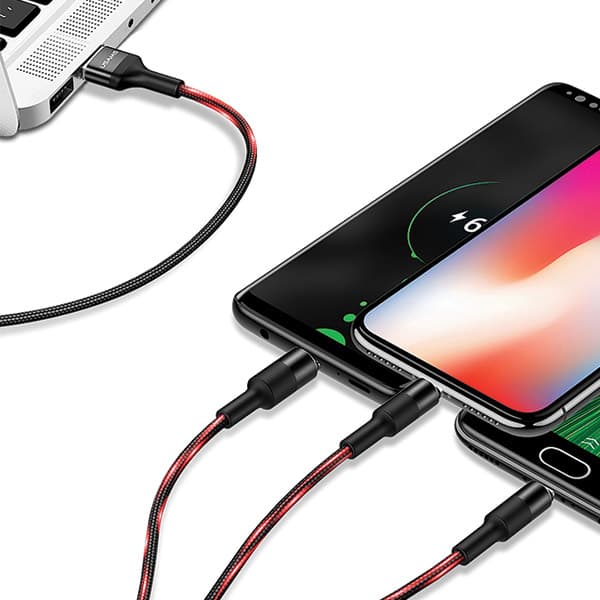 USAMS punottu U5-kaapeli 3in1 USB-A - Lightning - microUSB - USB-C 1.5m 2A