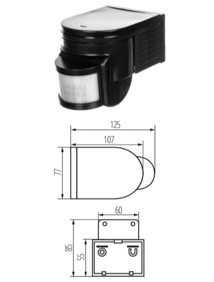 PIR-rörelsesensor Väggsensor 1200W SLICK Ytmontering Svart IP44 12m