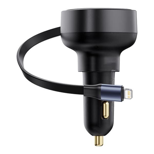 Biloplader med udtrækkeligt kabel til iPhone Lightning USB-C 60W sort