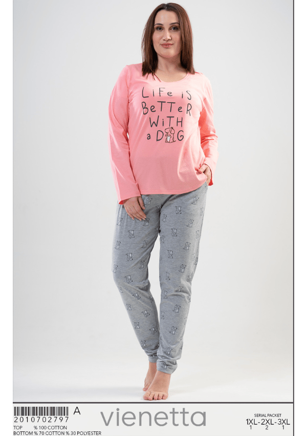 Vienetta Dampyjamas i bomull + Storlek 3XL Lång