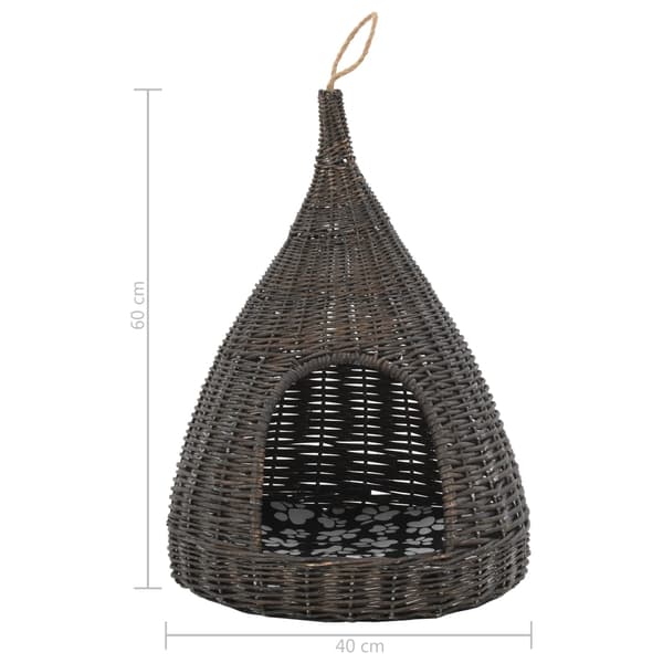 vidaXL Katthus med kudde, grå, 40x60 cm, rotting, tipi