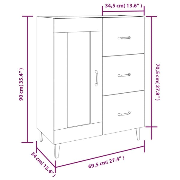vidaXL skab, sort, 69,5x34x90 cm, træbaseret materiale
