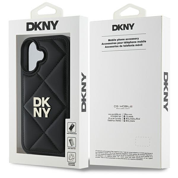 DKNY Quilted Stack Logo iPhone 16-skal, svart