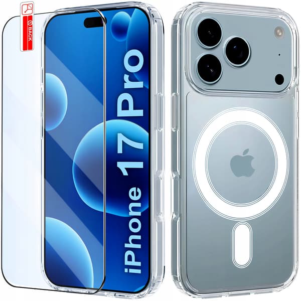 Etui til Apple iPhone 17 Pro FORSTÆRKET BAGSIDER til MAGSAFE CLEAR CASE + Glas