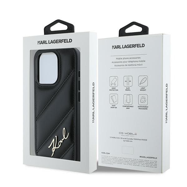 Karl Lagerfeld Diagonal Quilted Script -suojakuori iPhone 15 Pro Maxille, musta