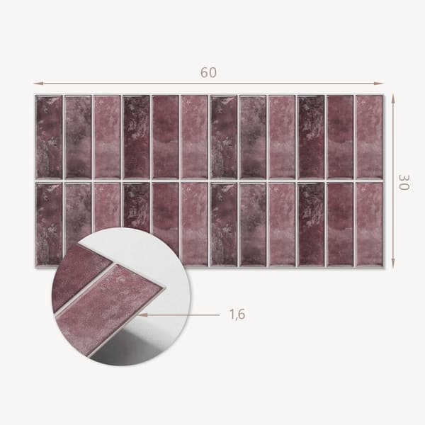 Selvklæbende vinyltrykte fliser lodrette mosaikstriber 6x60x30 cm