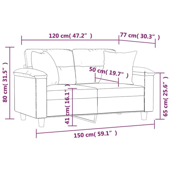 vidaXL 2-sitssoffa med kuddar, grå, 120 cm, konstläder