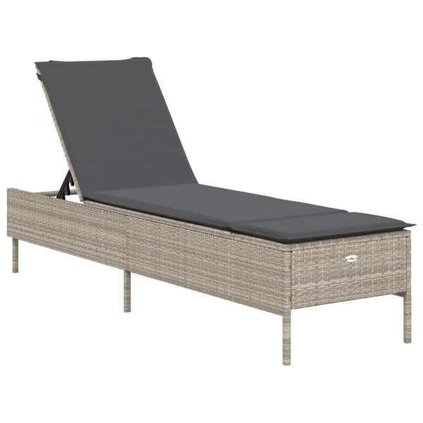 vidaXL liggestol med hynde, lysegrå, polyrattan