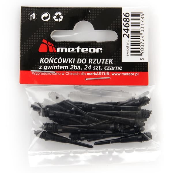 METEOR DARTSPIDSER 24 STK. SORT PLASTIK