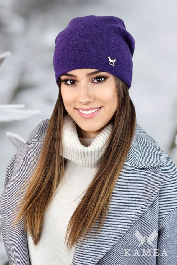 LILY slät ullmössa med logotyp, lila