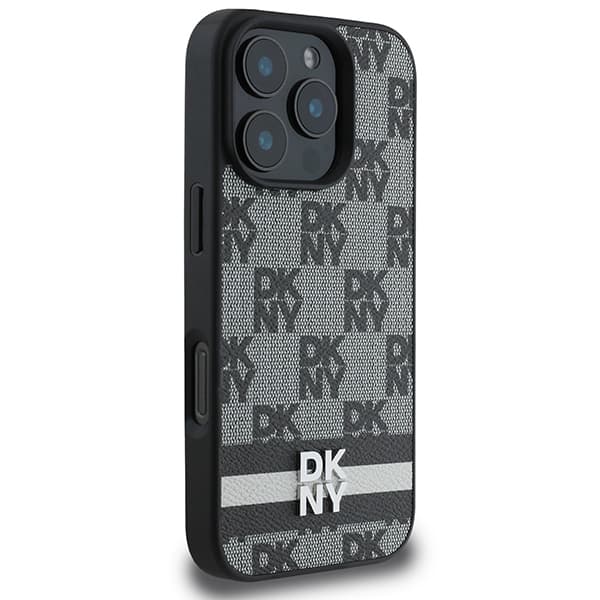 DKNY DKHCP16LPCPTSSK iPhone 16 Pro 6,3" sort/sort hårdt cover med ternet mønster og trykte striber