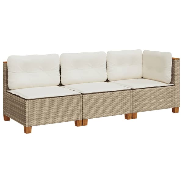 vidaXL 3-sits trädgårdssoffa med kuddar, beige, polyrotting