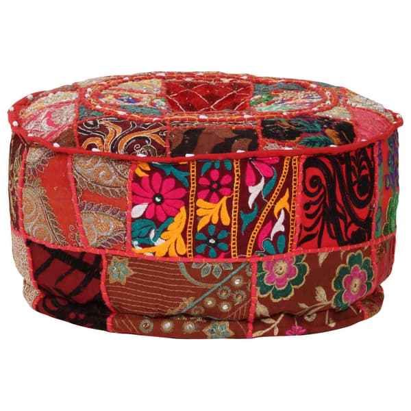 vidaXL Rund Patchwork Puf, Håndlavet, 40x20 cm, Rød
