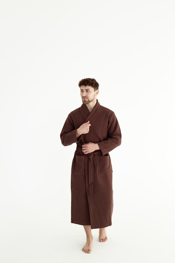 Lang tynd unisex badekåbe, bomuld, hurtigttørrende, brun, 3XL
