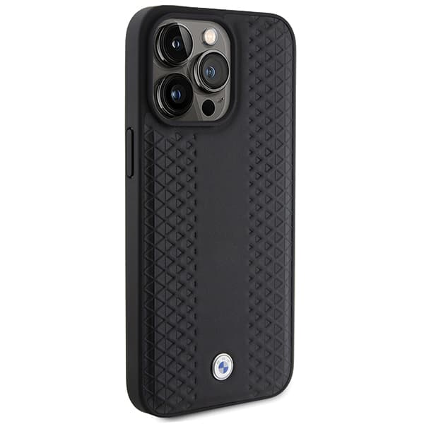 BMW Læderetui med Diamantmønster til iPhone 15 Pro Max, Sort