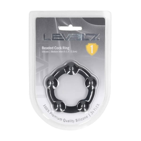 Perlebesat silikone penisring - M - 35mm - Sort