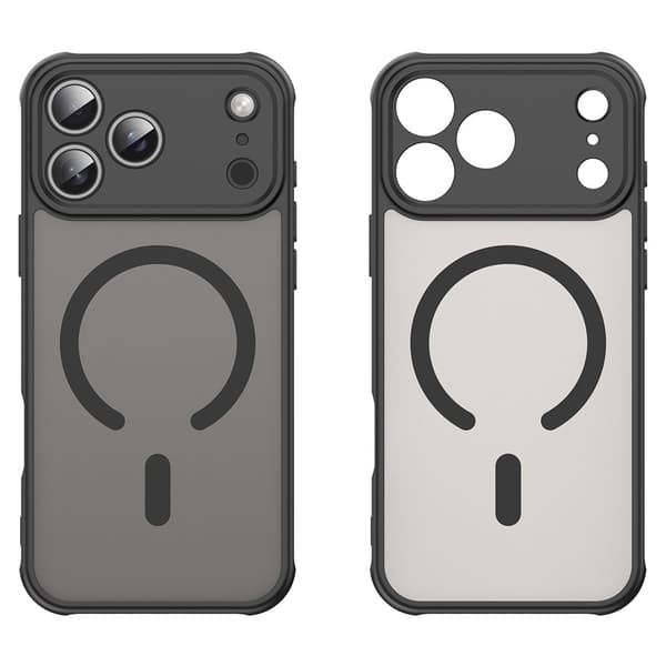 iPhone 17 Pro Max coversæt, MagSafe, mat med kamerabeskyttelse, sort + skærmbeskytter